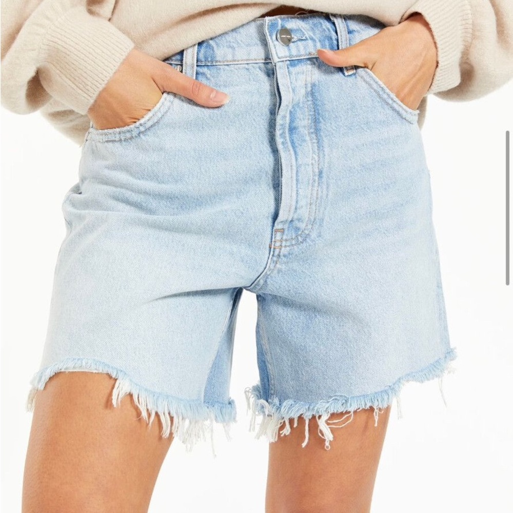 Anine Bing Light Blue Frayed Jean Shorts